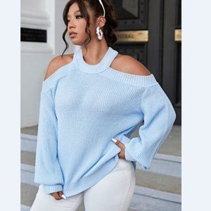 Plus Size Cold-Shoulder Rib-Knit Sweater